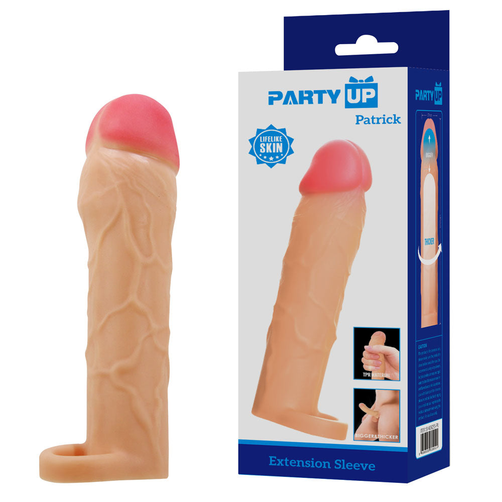 Party Up PATRICK 2 Inch Extender Sleeve -  2 Inch Penis Extender Sleeve with Ball Strap