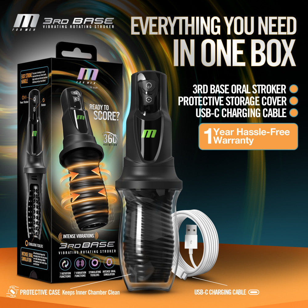 M For Men - 3rd Base -  USB Rechargeable Vibrating & Rotating Auto Stroker