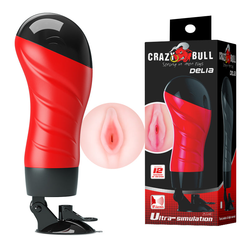 CRAZY BULL DELIA Vibrating Stroker -  Vibrating Vagina Stroker with Suction Base