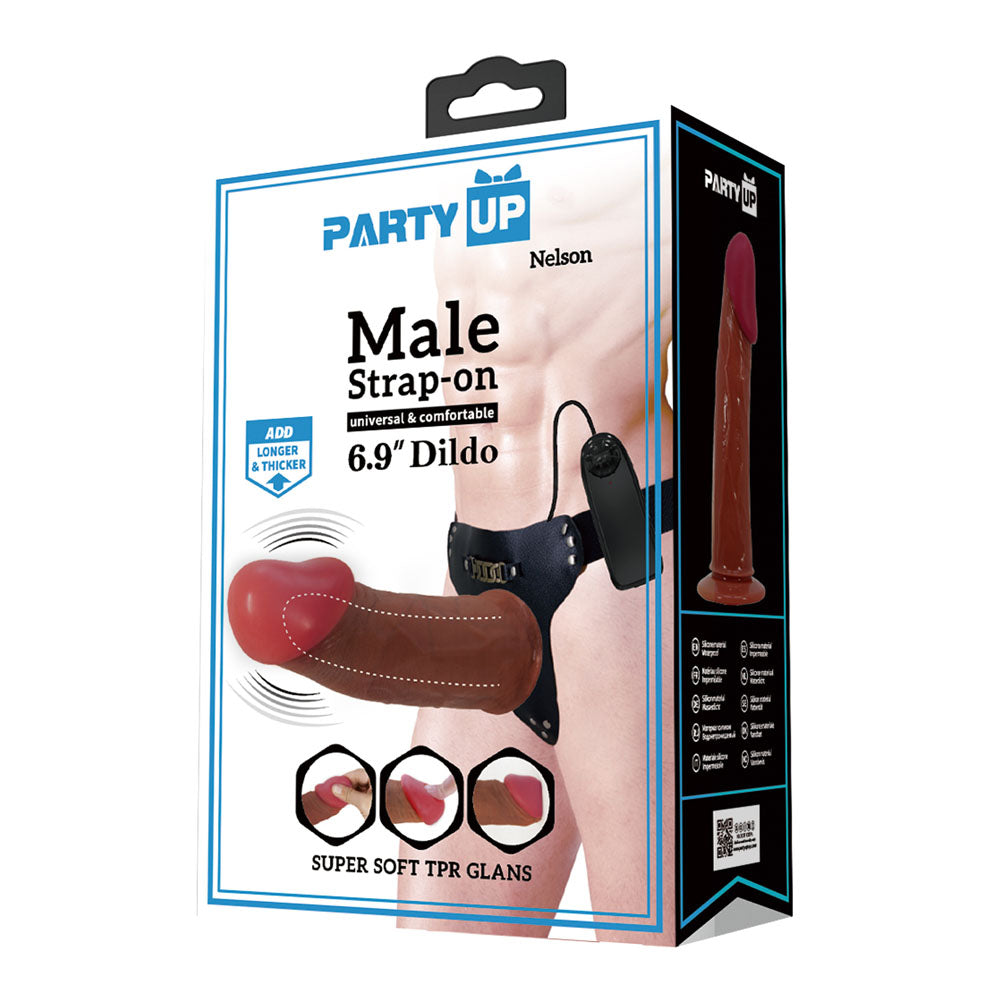 Party Up NELSON Vibrating Strap-On -  17.5 cm Vibrating Hollow Strap-On