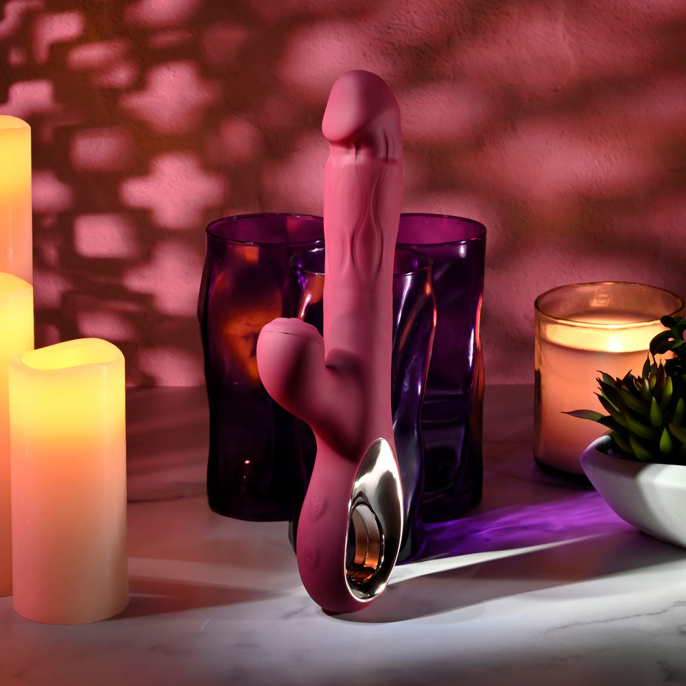 Evolved BURSTING WITH PLEASURE -  25.4 cm USB Rechargeable Vibrator with Tapping Clitoral Stimulator