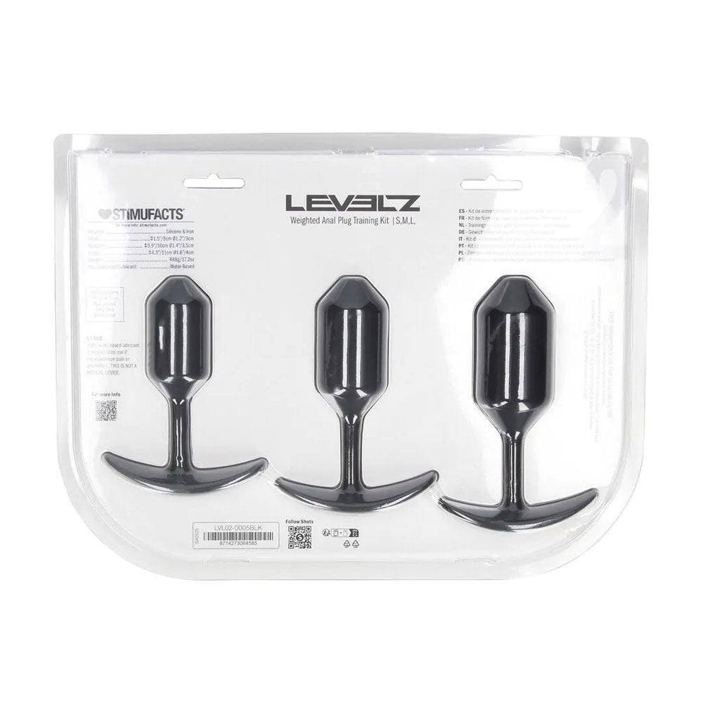 LEVELZ Silicone Weighted Anal Plug Training Set - Black Weighted Butt Plugs - Set of 3 Sizes