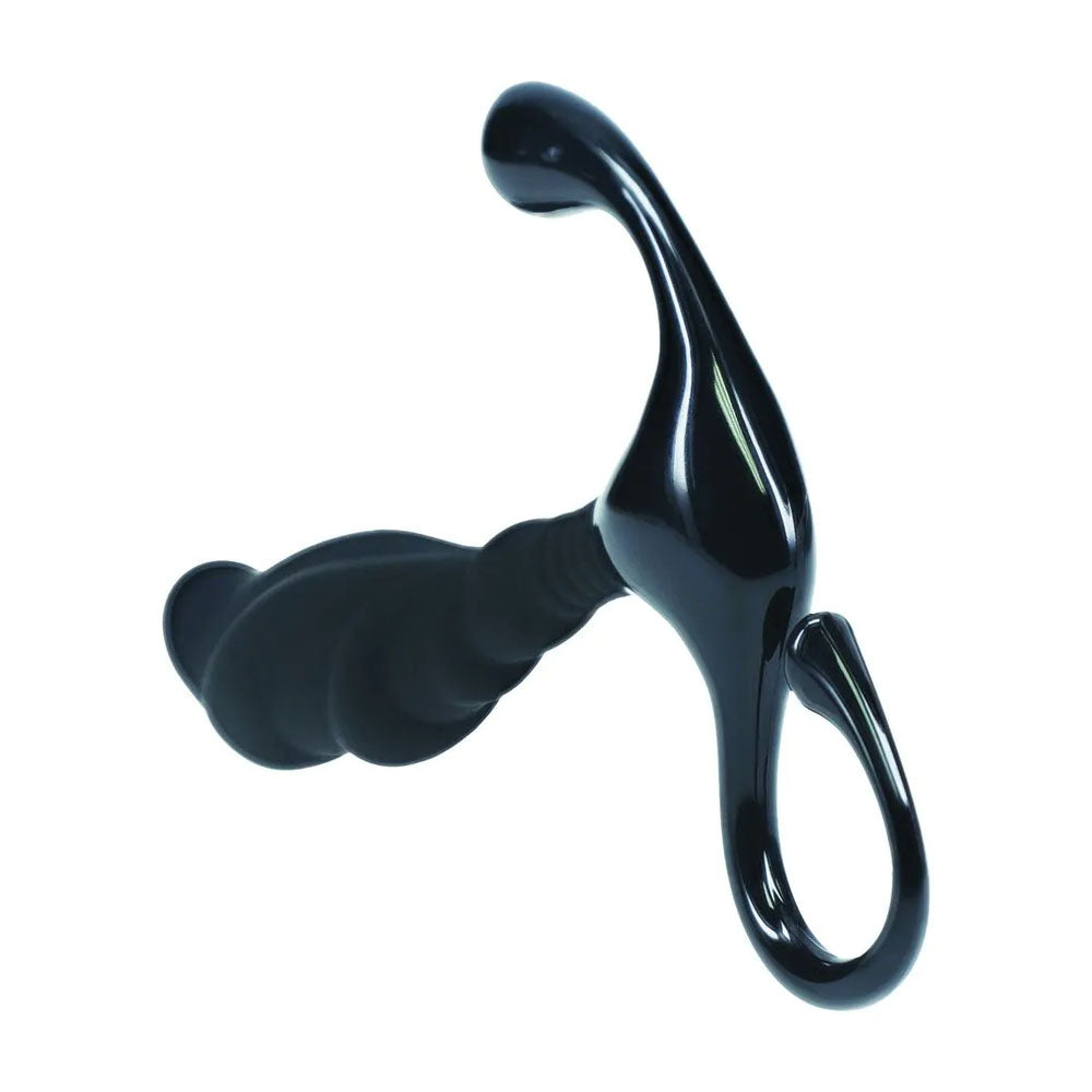 LEVELZ Rippled with Hard Loop Prostate Massager - Medium - Black Medium Prostate Massager