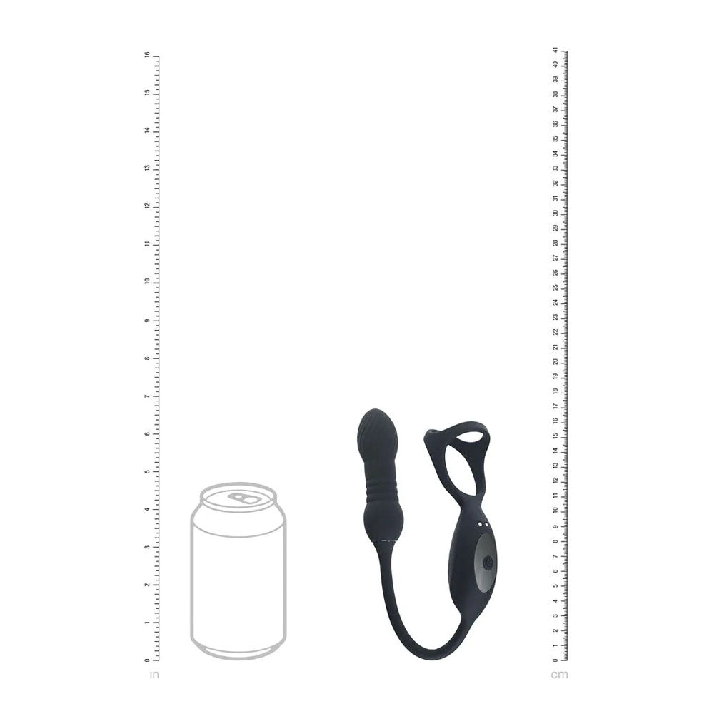 LEVELZ Vibrating & Thrusting TriO Cock Ring with Prostate Stimulator - Black USB Rechargeable Vibrating Cock Ring with Thrusting Prostate Plug