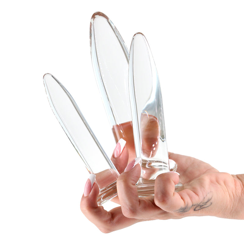 Crystal - 3pc Trainer Kit - Clear - Clear Glass Anal Plugs - Set of 3 Sizes