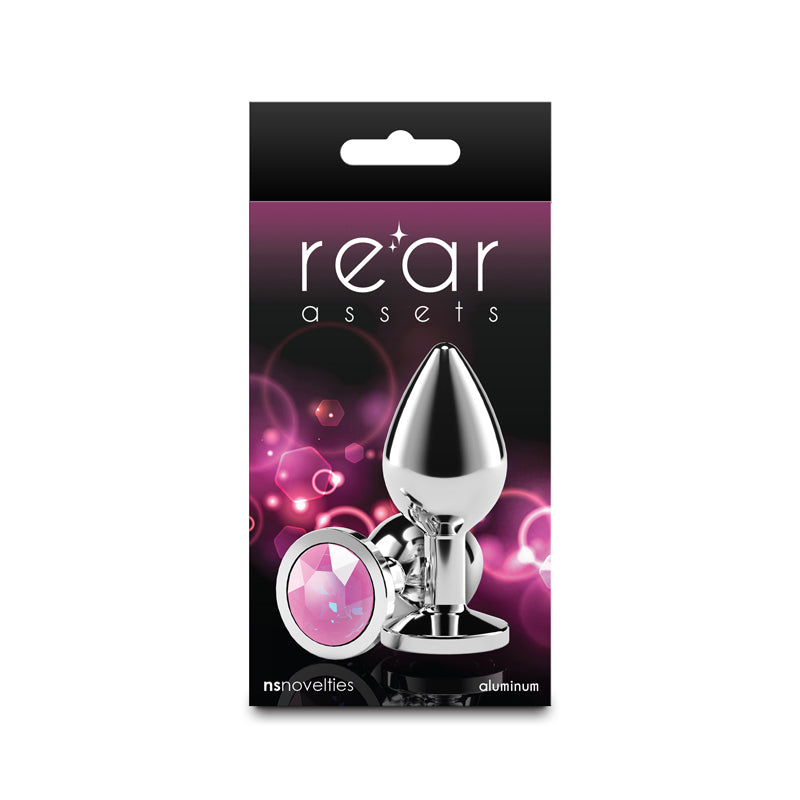 Rear Assets Silver - Medium - Pink Gem - Silver Medium Metal Butt Plug with Pink Gem Base