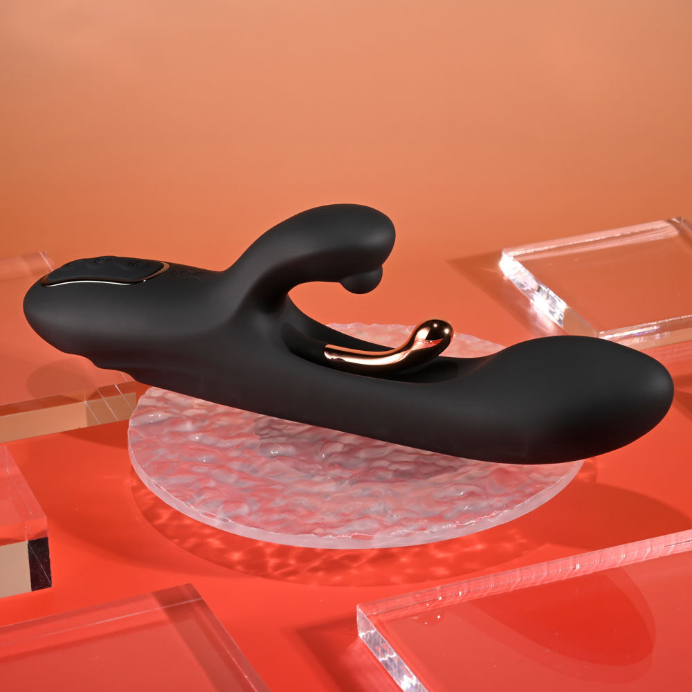 Playboy Pleasure AUREUS - Black 22.7 cm USB Rechargeable Rabbit Vibrator with Internal Flicker