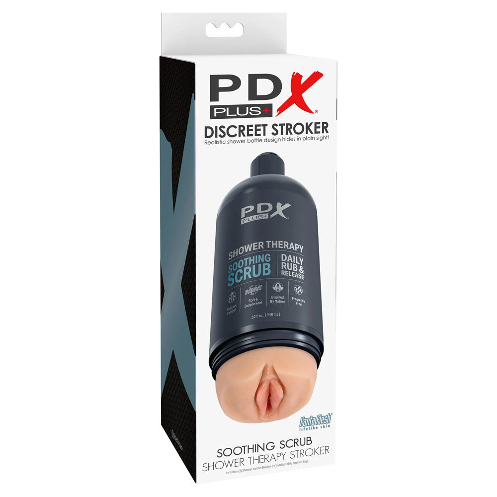 PDX Plus Shower Therapy - Soothing Scrub -  -  Discreet Vagina Stroker with Suction Base