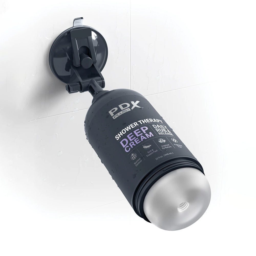 PDX Plus Shower Therapy - Deep Cream - Frosted -  Discreet Stroker with Suction Base