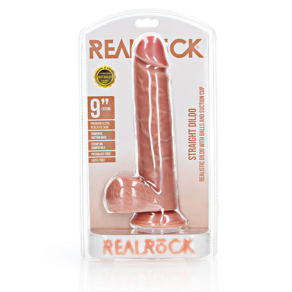 REALROCK Straight Realistic Dildo with Balls - 23 cm -  23 cm (9'') Dong