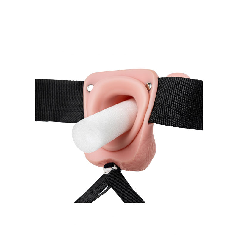 REALROCK Vibrating Hollow Strapon + Balls - 23cm  -  23 cm Vibrating Hollow Strap-On