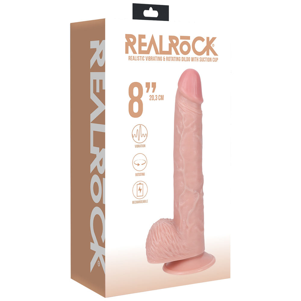 REALROCK 20cm Vibrating + Rotating Cock + Balls -  -  20.3 cm (8'') USB Rechargeable Vibrating and Rotating Dong