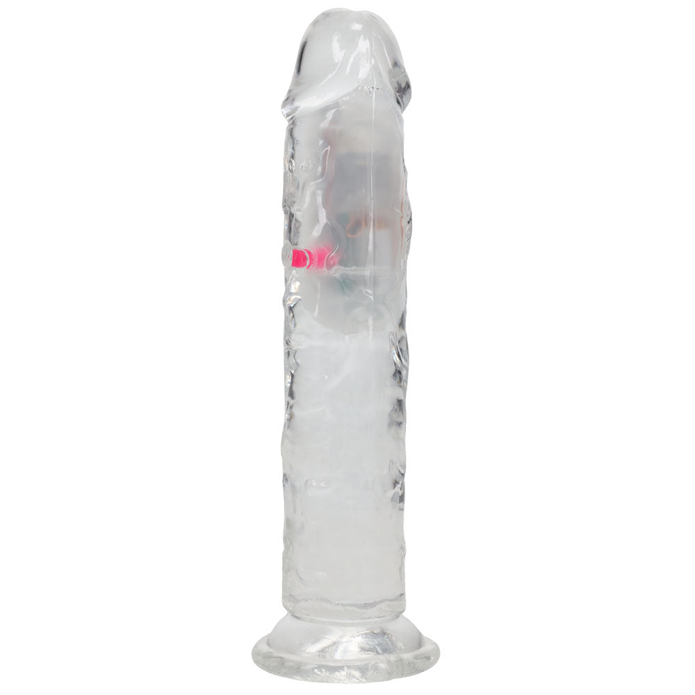 REALROCK 7'' No Balls Wireless Rechargeable LED Vibrating Dong - Clear with LED 20 cm USB Rechargeable Vibrating Dong with Remote