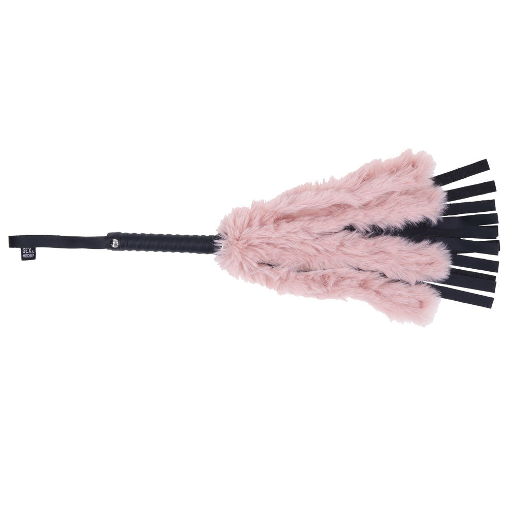 Sex & Mischief Brat Faux Fur Flogger -  50 cm Whip with Pink Faux Feather