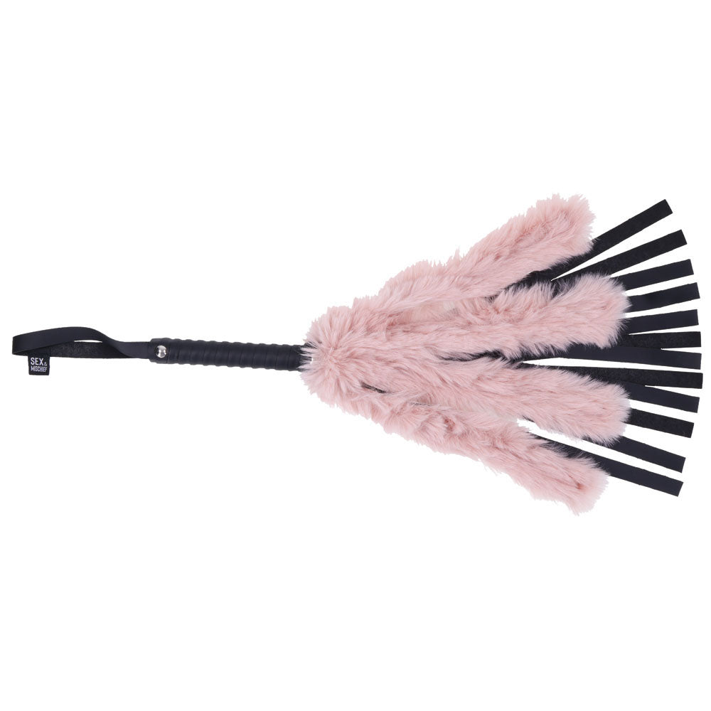 Sex & Mischief Brat Faux Fur Flogger -  50 cm Whip with Pink Faux Feather