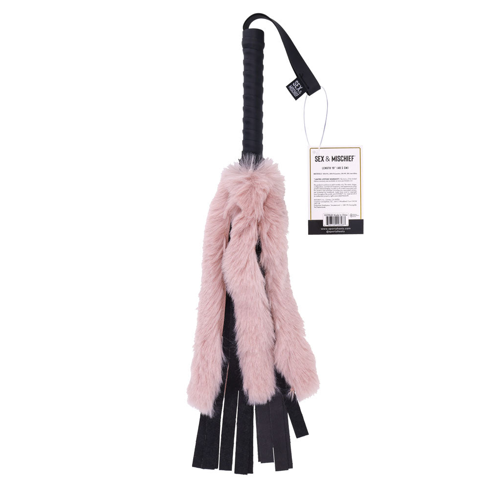 Sex & Mischief Brat Faux Fur Flogger -  50 cm Whip with Pink Faux Feather