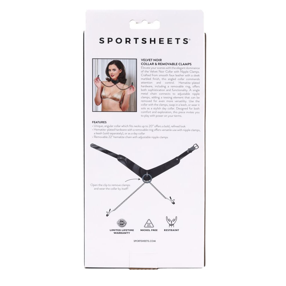 SPORTSHEETS Velvet Noir Collar & Removable Clamps -  Neck & Nipple Restraints