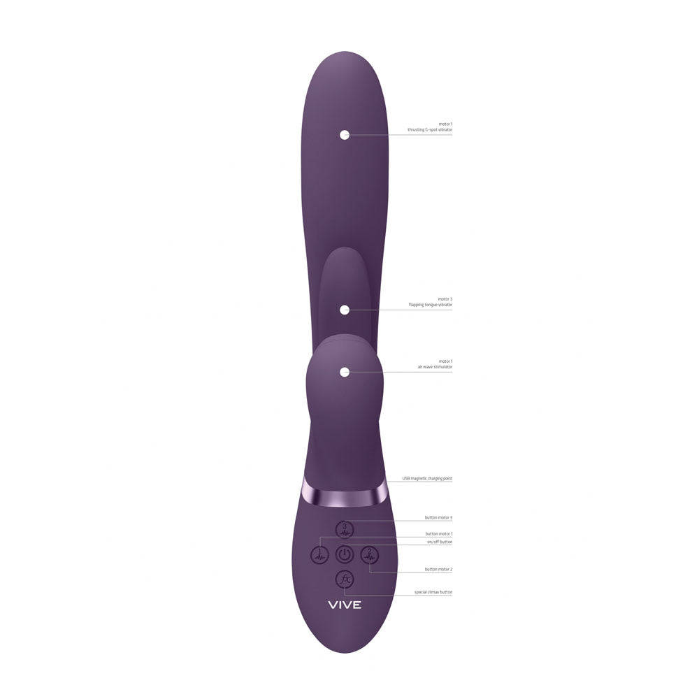 VIVE Ena -  -  25 cm USB Rechargeable Thrusting Vibrator with Air Wave Stimulator