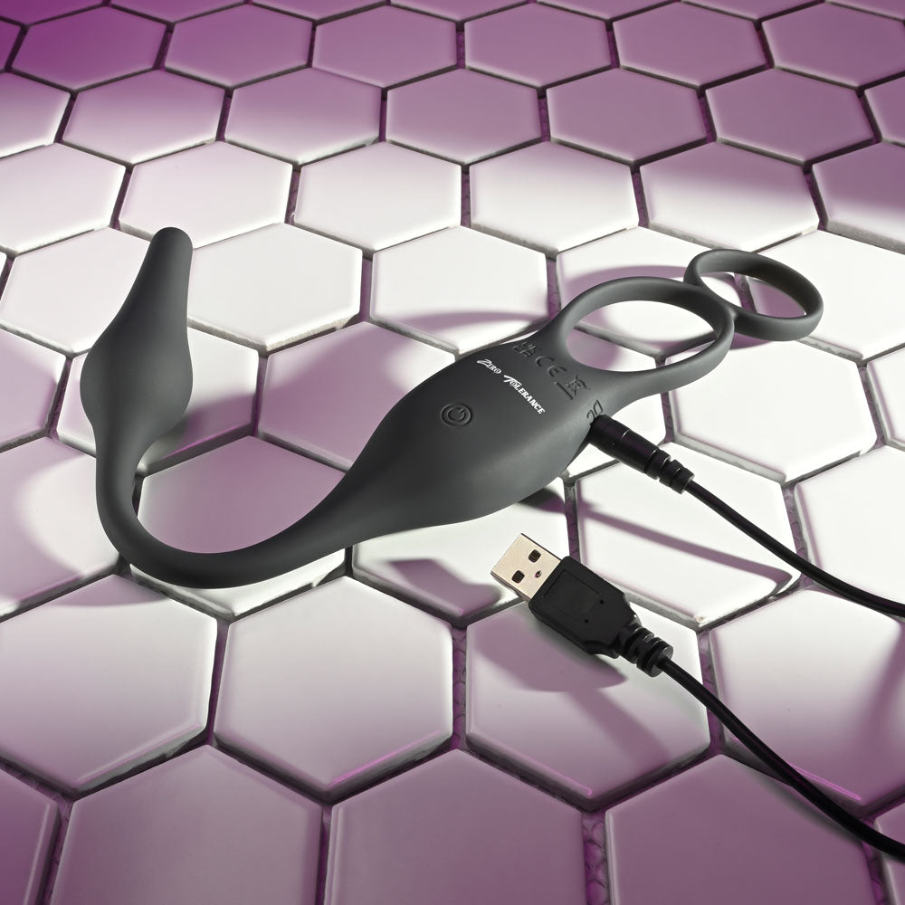Zero Tolerance PLUG & TUG -  USB Rechargeable Vibrating Cock Ring with Anal Plug